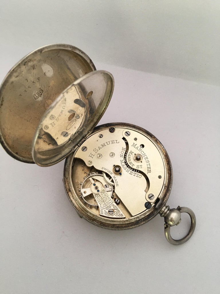 Antique Engine Turned Case Silver KeyWinding Pocket Watch For Sale at