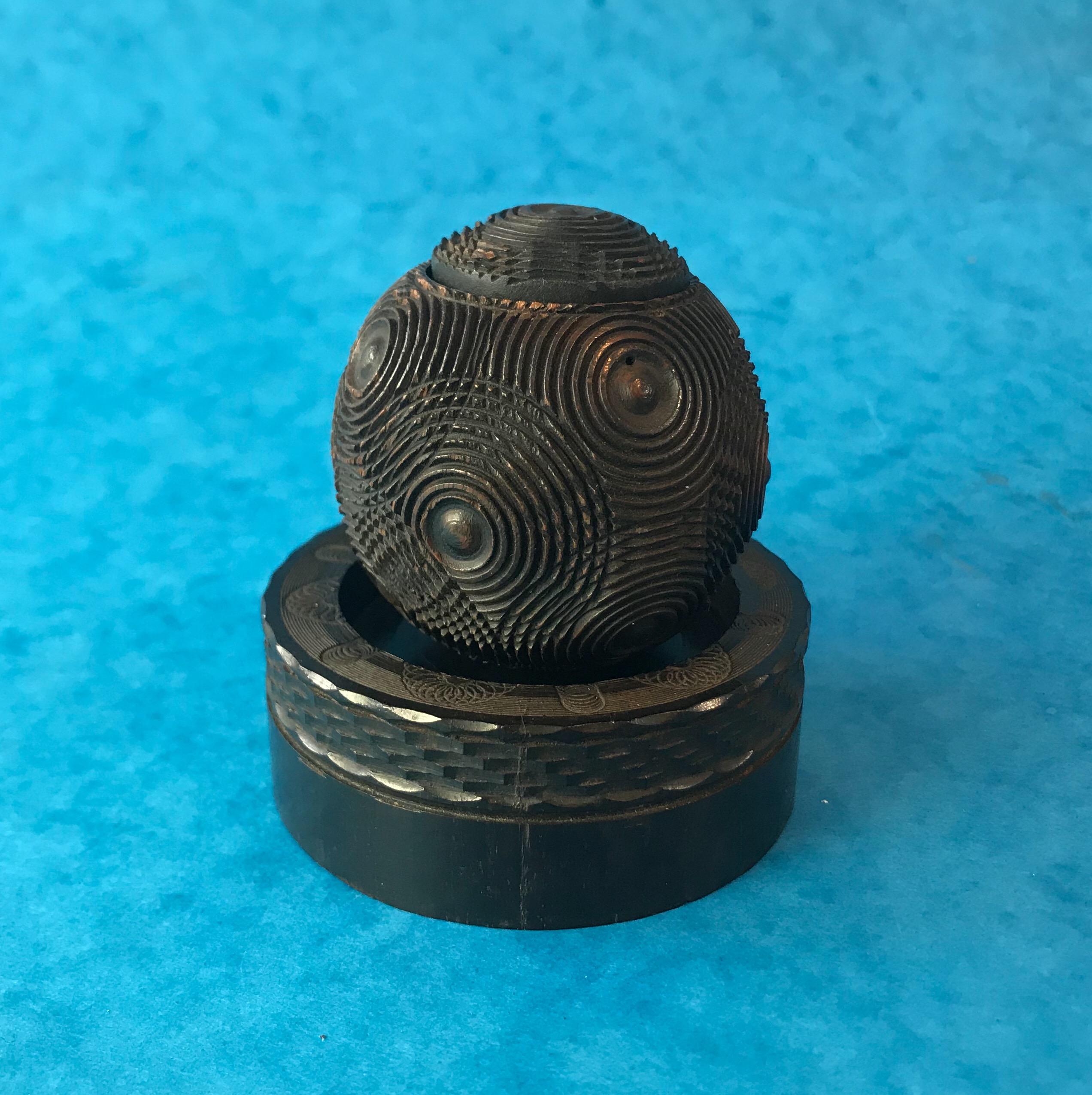 Antique Engine Turned Puzzle Ball Box 4
