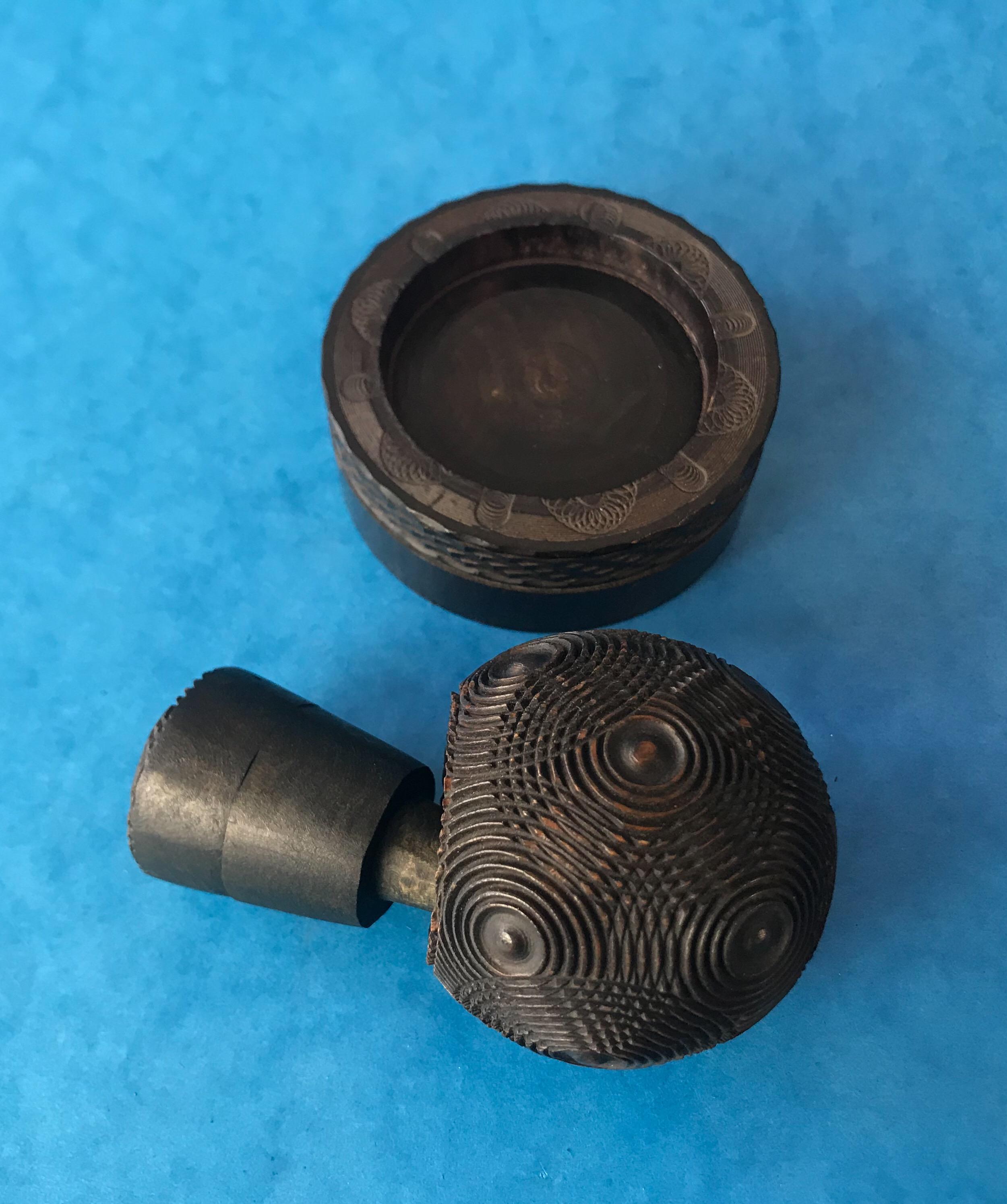 Ebony Antique Engine Turned Puzzle Ball Box