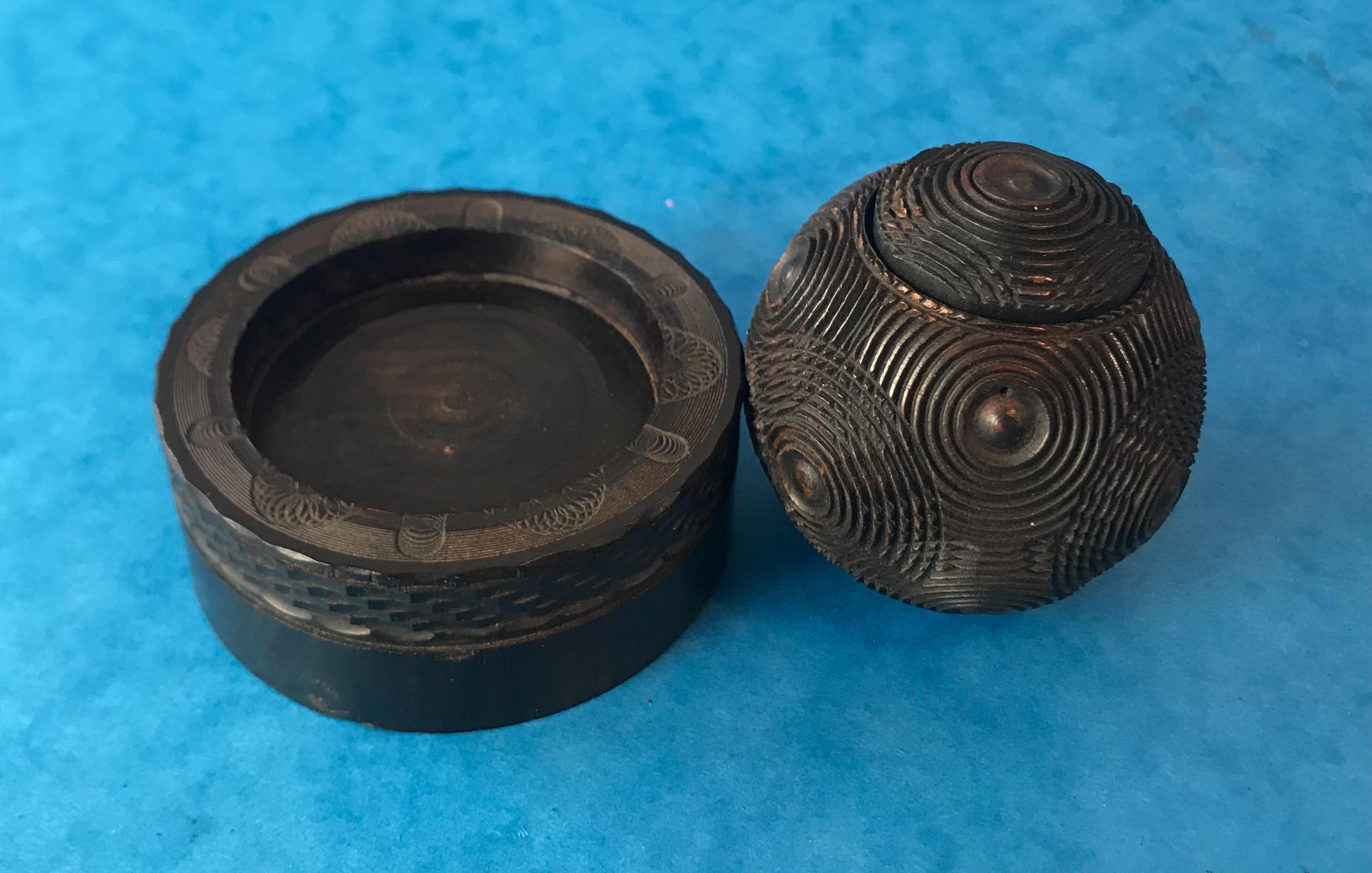 Antique Engine Turned Puzzle Ball Box 2