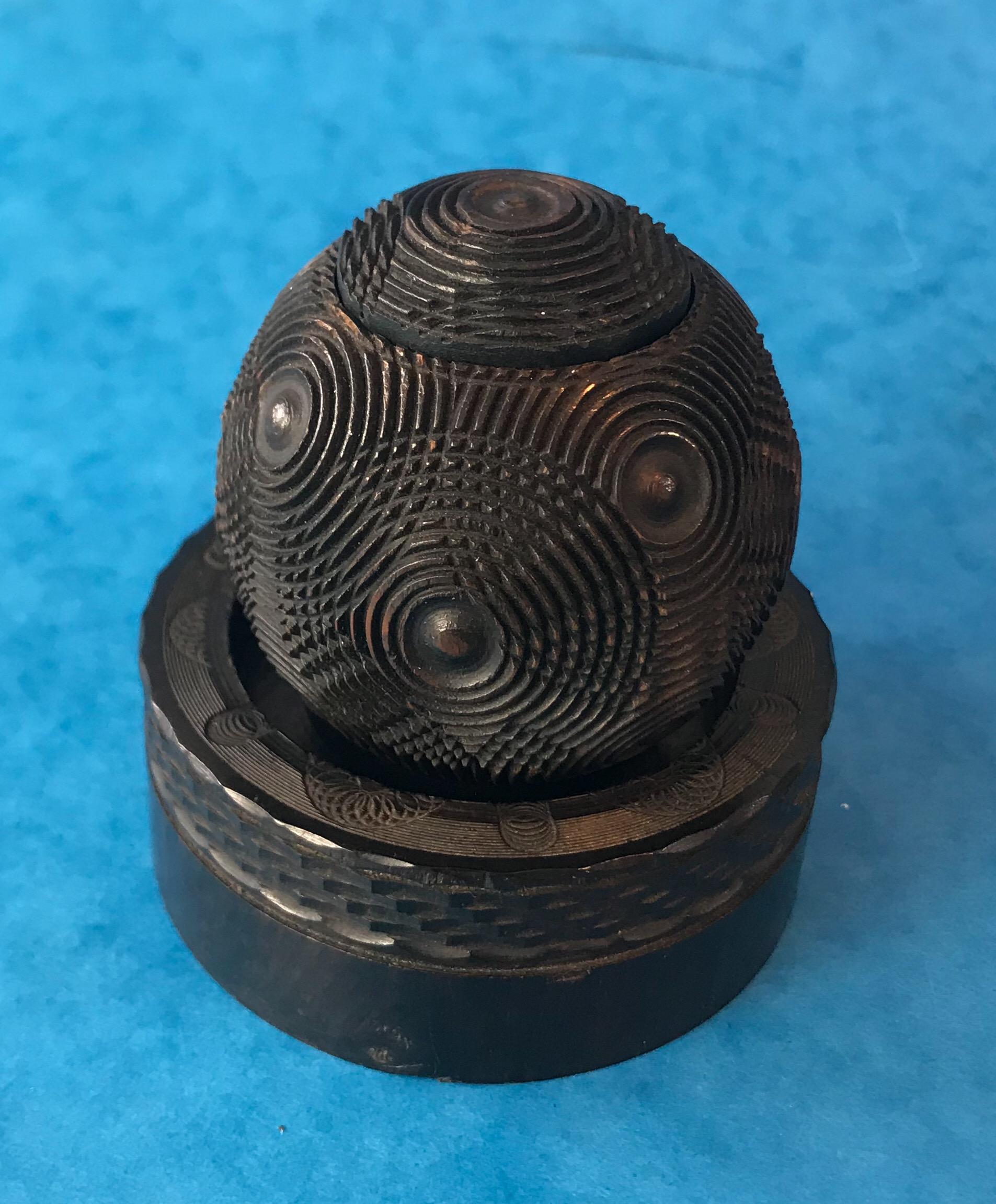 Antique Engine Turned Puzzle Ball Box 3
