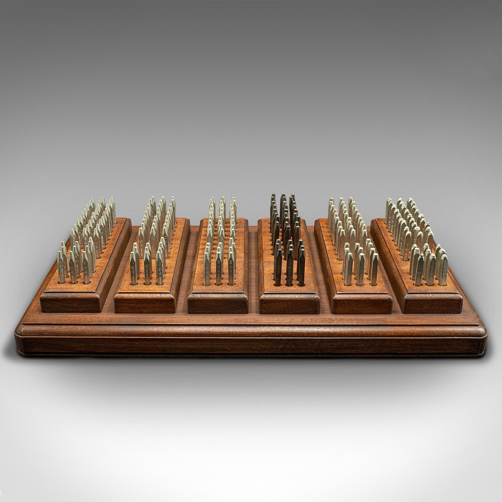 This is an antique engineer's letter punch set. An English, mahogany tool block, dating to the Victorian period and later, circa 1900.

Fascinating master craftsman's caddy, for the exceptional workshop
Displaying a desirable aged patina and in