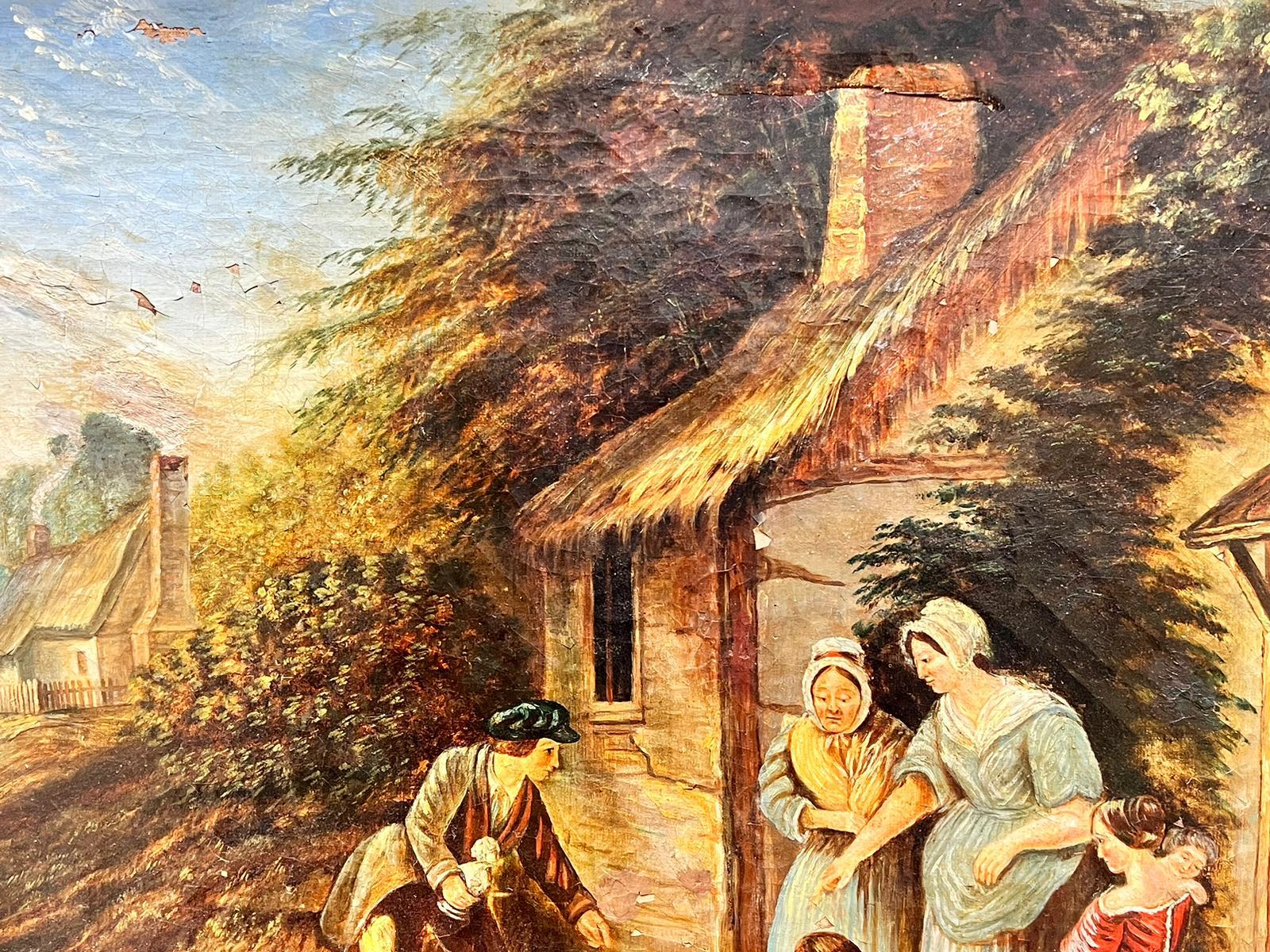 Grande peinture à l'huile victorienne anglaise pour la restauration - Une famille jouant aux Jeux extérieurs en vente 2