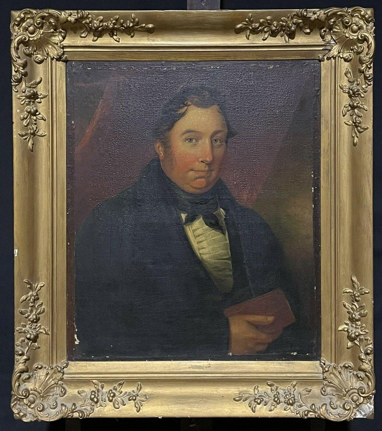 Antique English Figurative Painting - Large Victorian English Portrait of a Gentleman, Framed Oil Painting