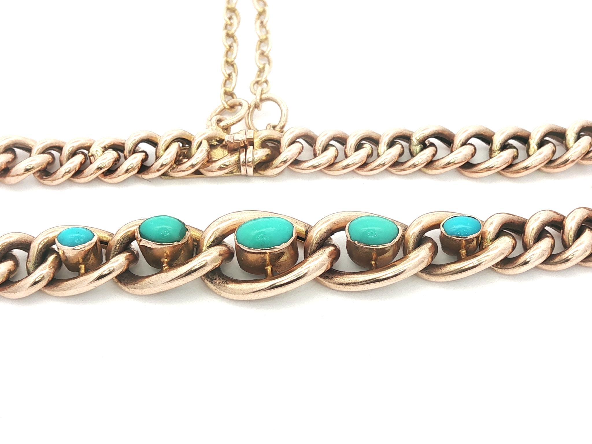 Donna Bracciale a catena inglese antico in oro giallo 10ct con turchese graduato in vendita