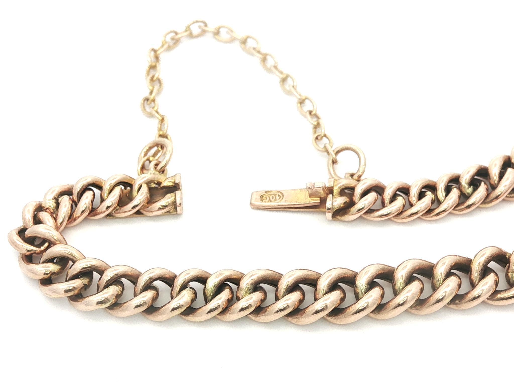 Bracciale a catena inglese antico in oro giallo 10ct con turchese graduato in vendita 1