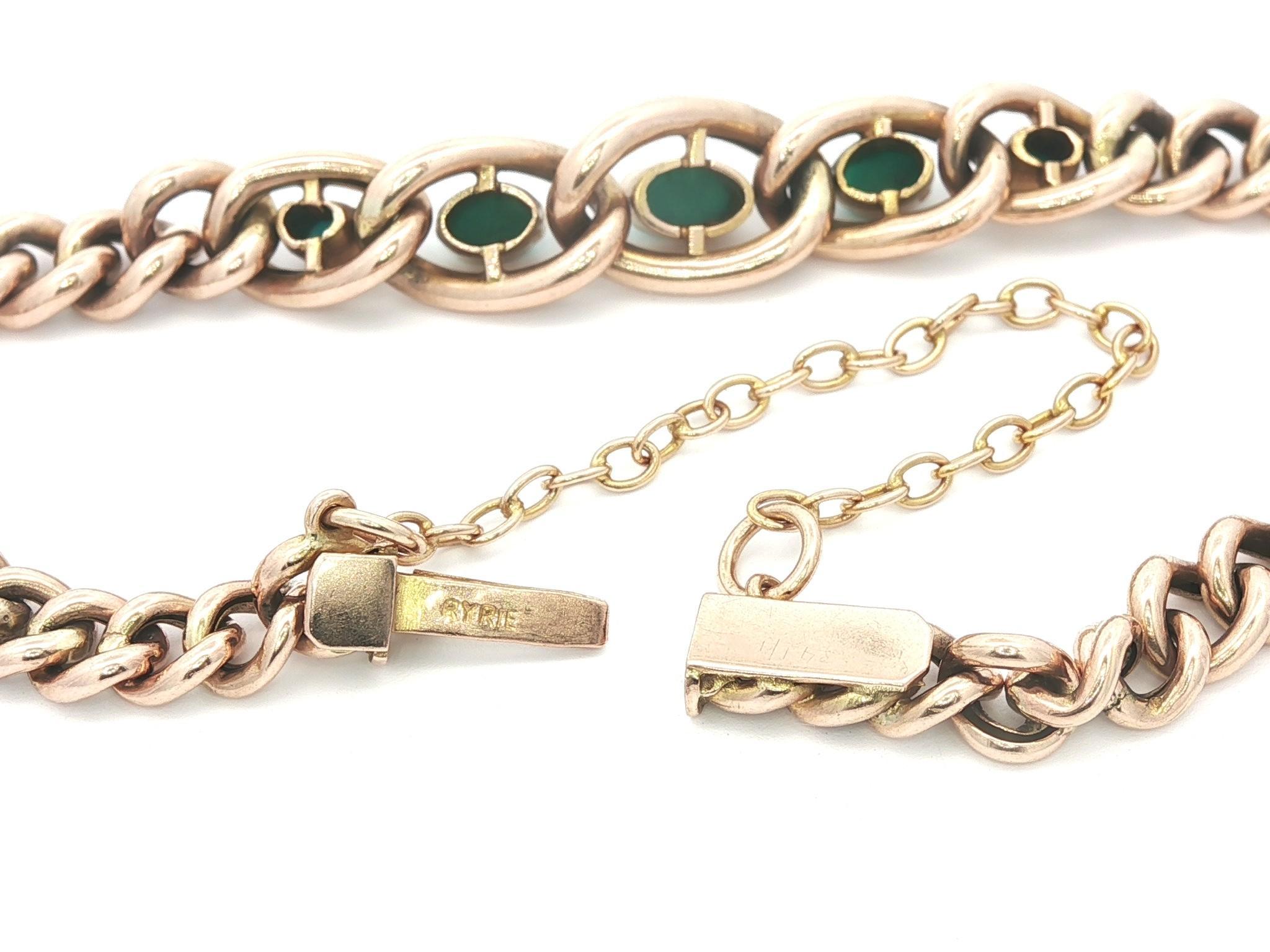 Bracciale a catena inglese antico in oro giallo 10ct con turchese graduato in vendita 2