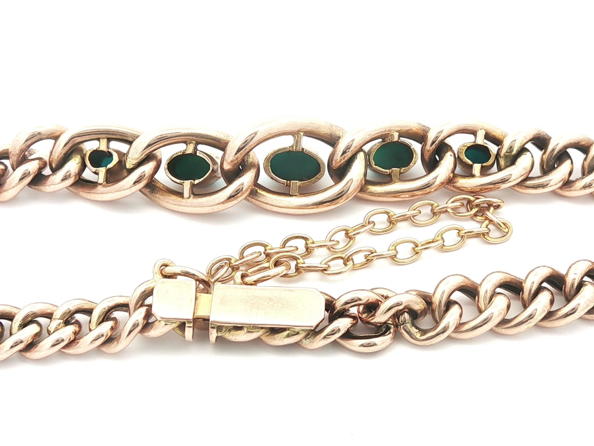 Bracciale a catena inglese antico in oro giallo 10ct con turchese graduato in vendita 3