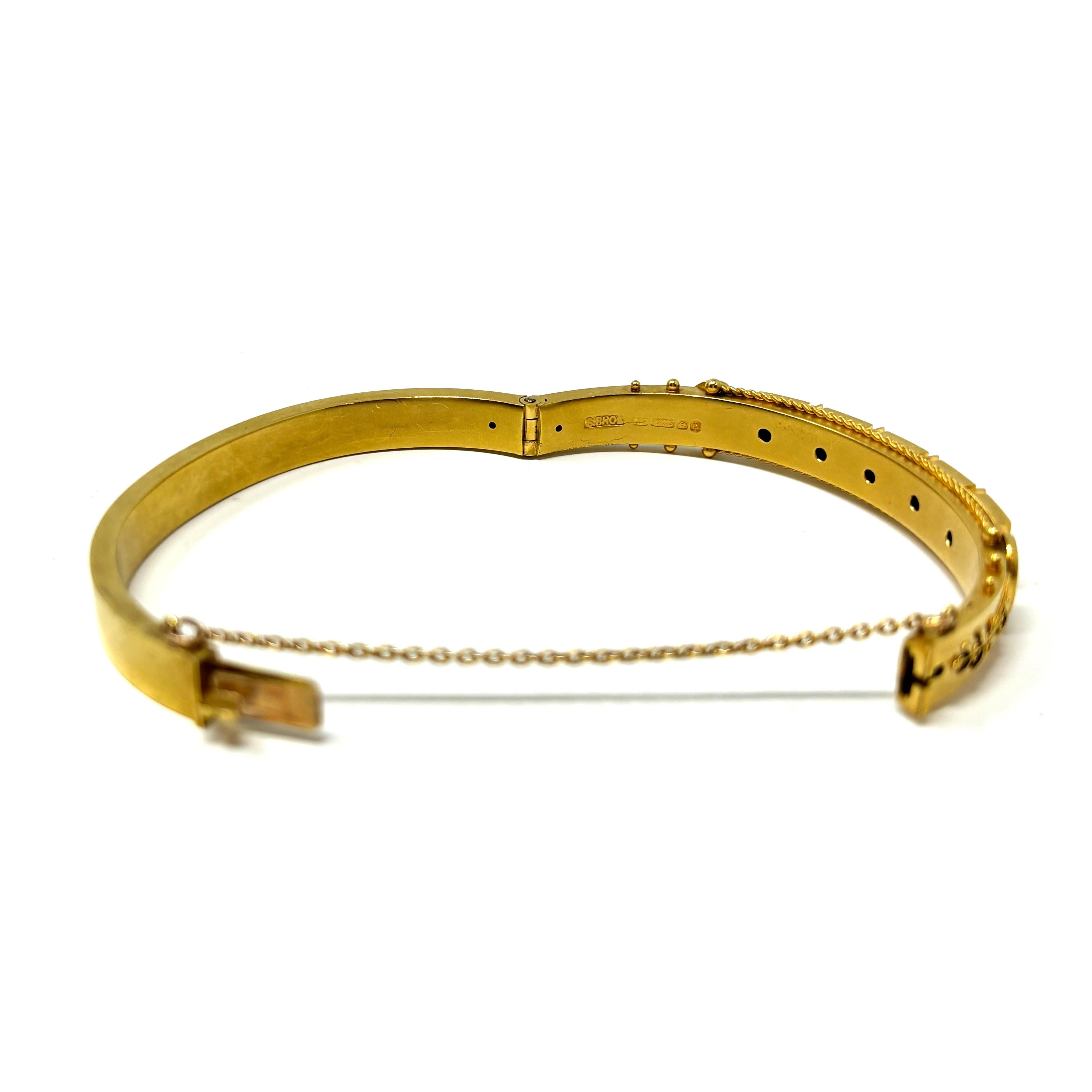 Antique English 15 Carat Gold and Diamond Etruscan Revival Bangle In Good Condition In New Orleans, LA