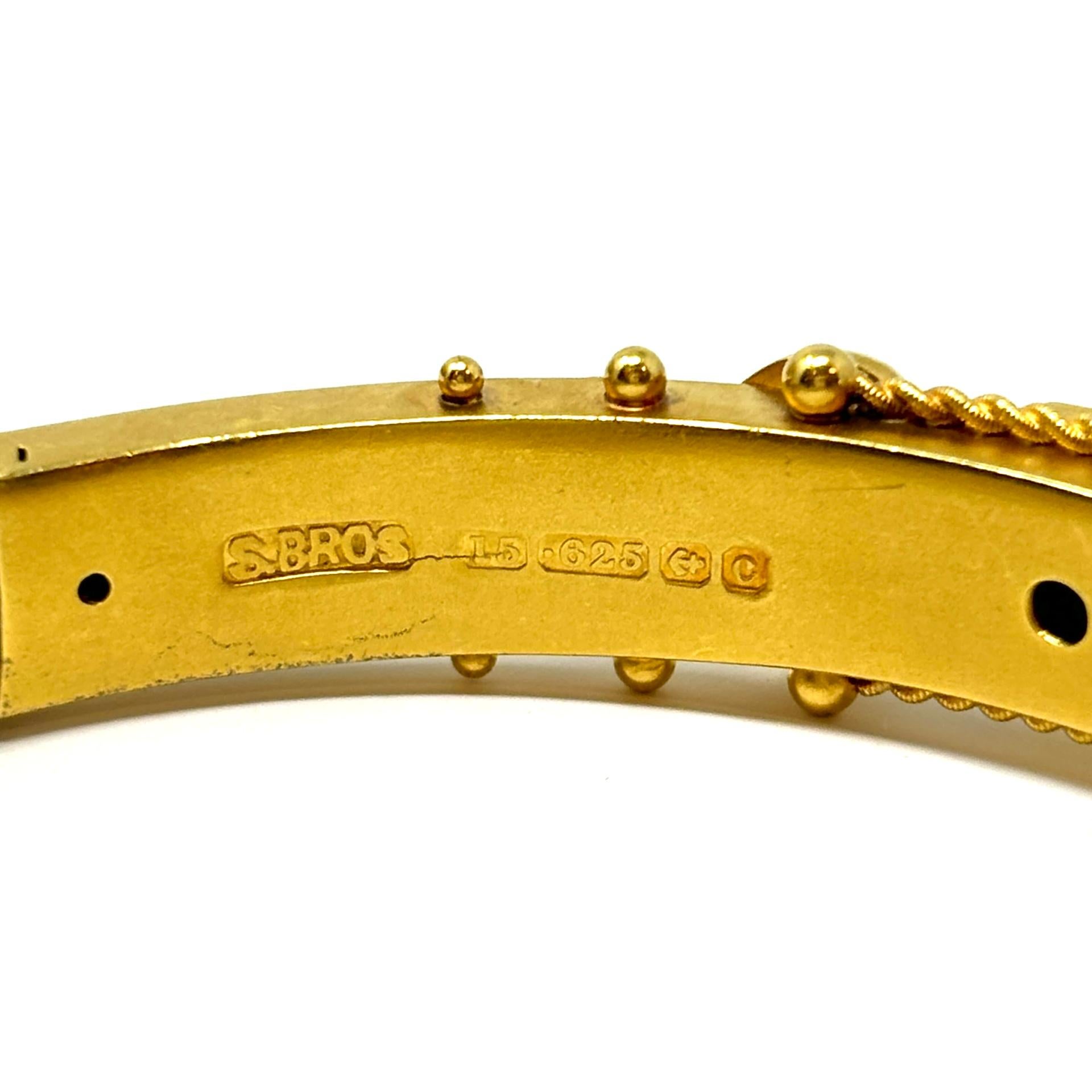 Women's or Men's Antique English 15 Carat Gold and Diamond Etruscan Revival Bangle