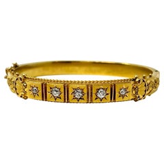 Antique English 15 Carat Gold and Diamond Etruscan Revival Bangle