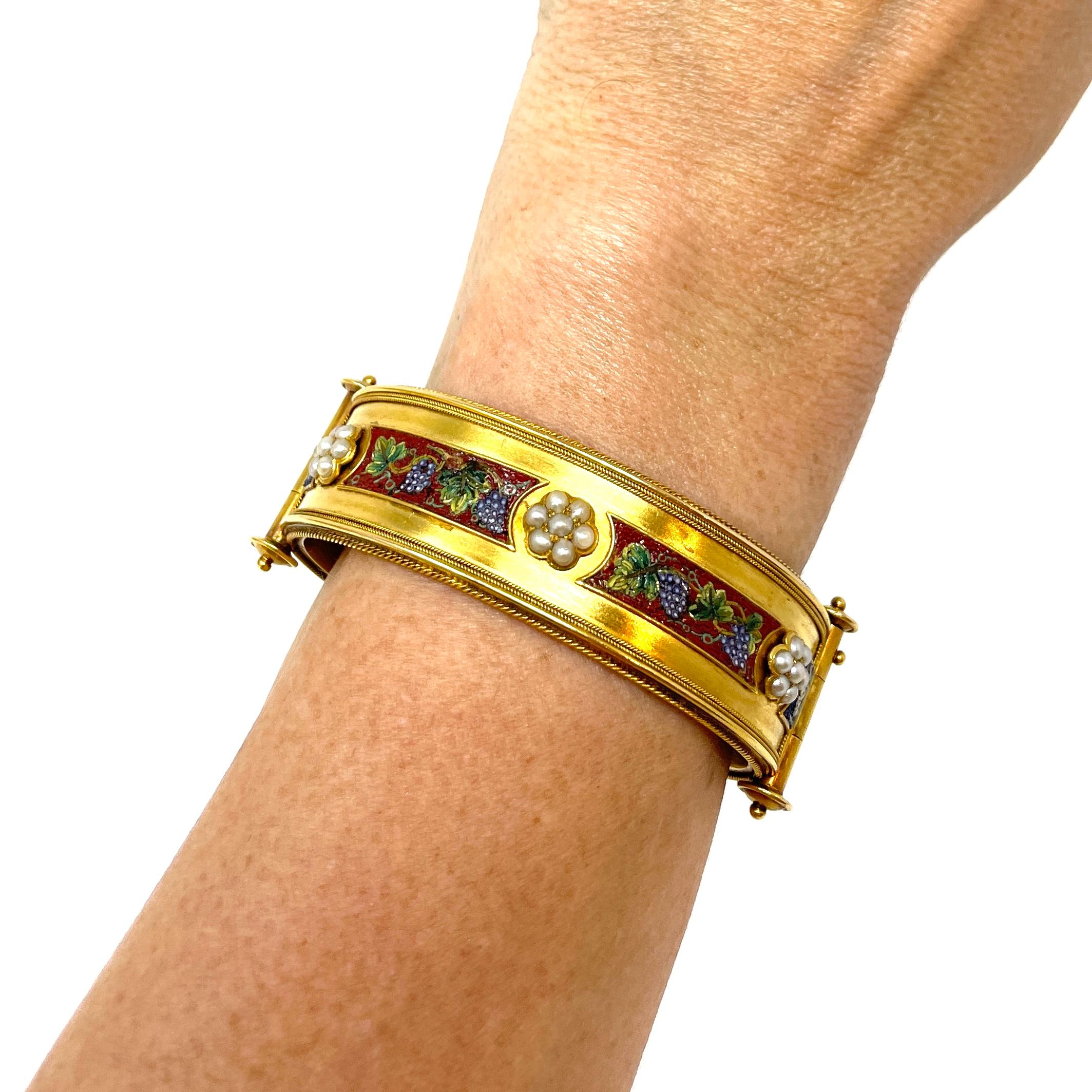 Antiker englischer Armreif aus 15 Karat Gold und Mikromosaik, 19. Jahrhundert für Damen oder Herren