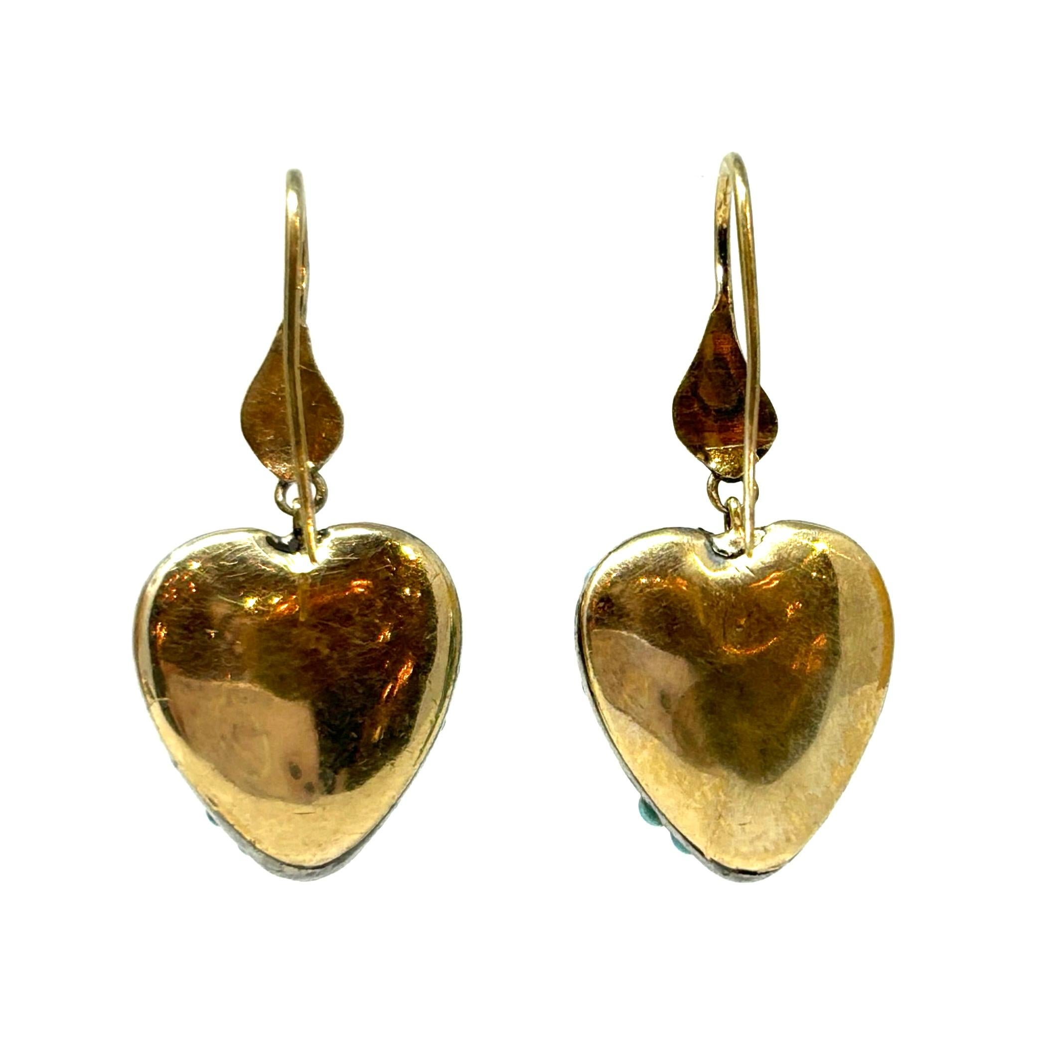Women's or Men's Antique English 15 Carat Gold, Persian Turquoise and Ruby Snake Earrings For Sale