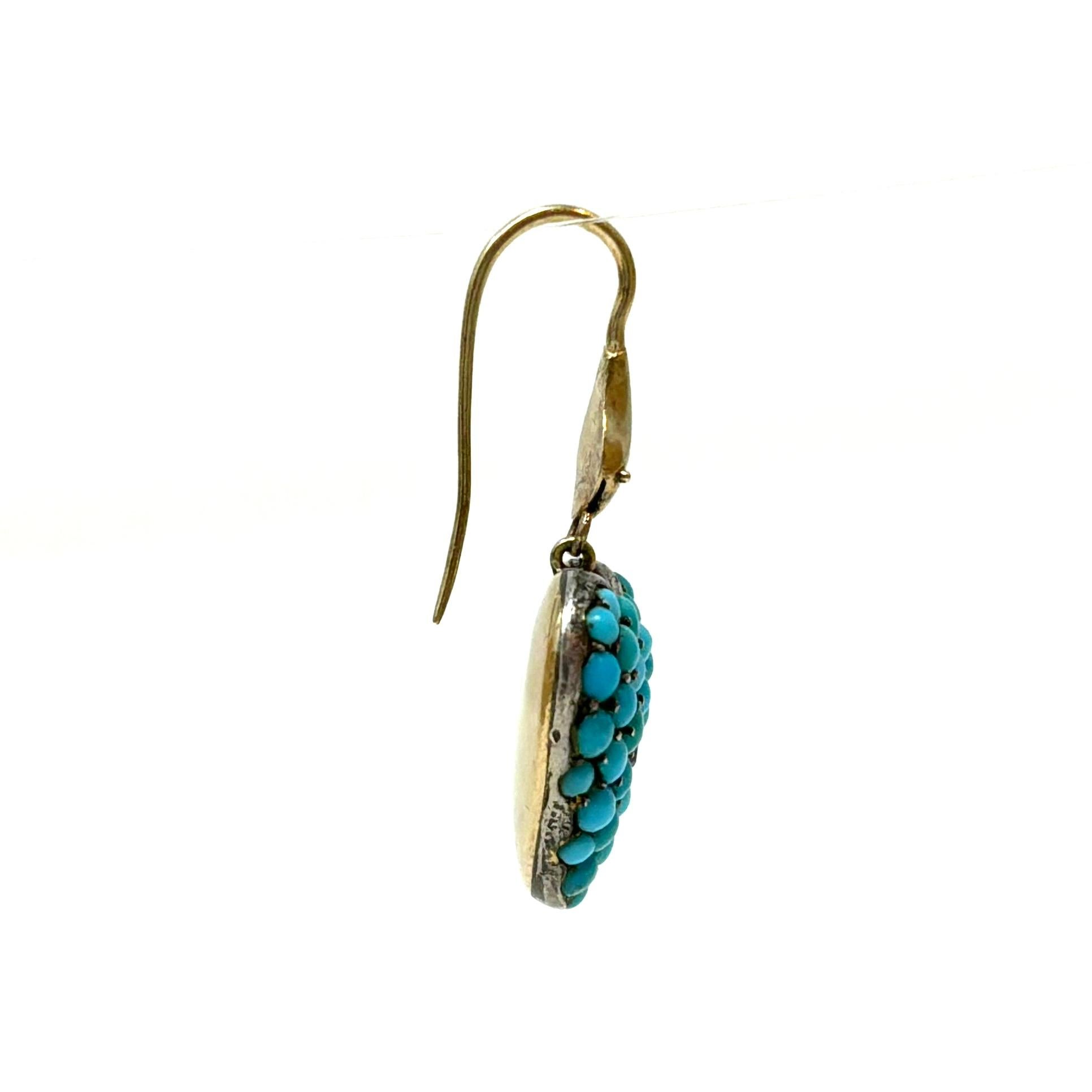 Antique English 15 Carat Gold, Persian Turquoise and Ruby Snake Earrings For Sale 1