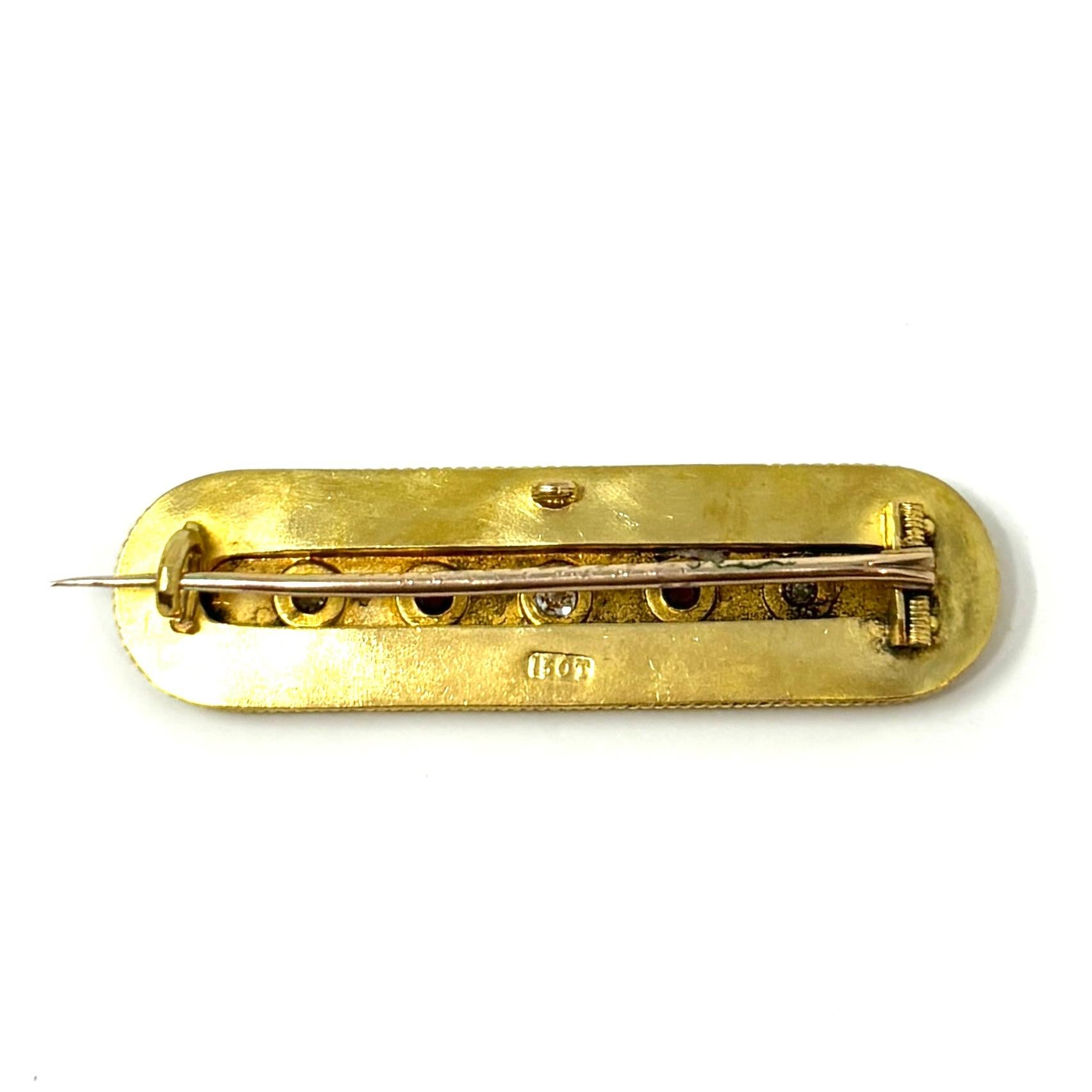 Antique English 15 Carat Gold Ruby and Diamond Bar Pin For Sale 1