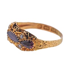 Antique English 15 Karat Gold Rubellite Diamond Ring
