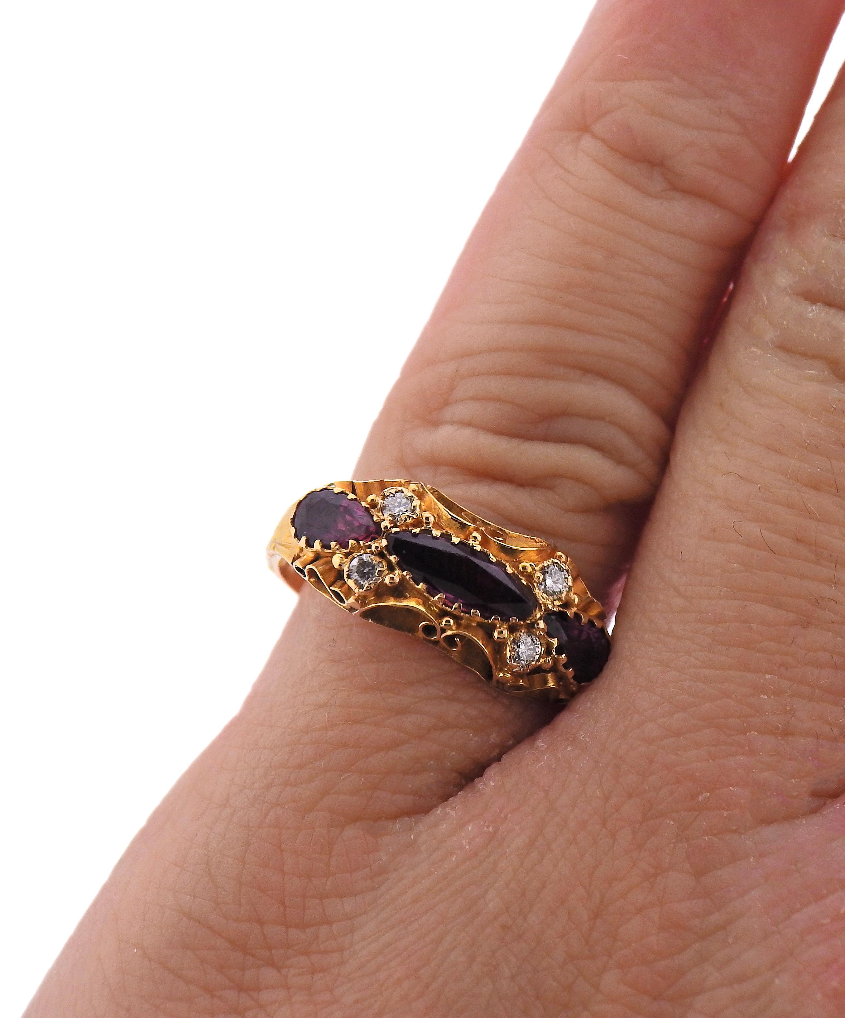 Antique English 15 Karat Gold Rubellite Diamond Ring In Excellent Condition For Sale In New York, NY