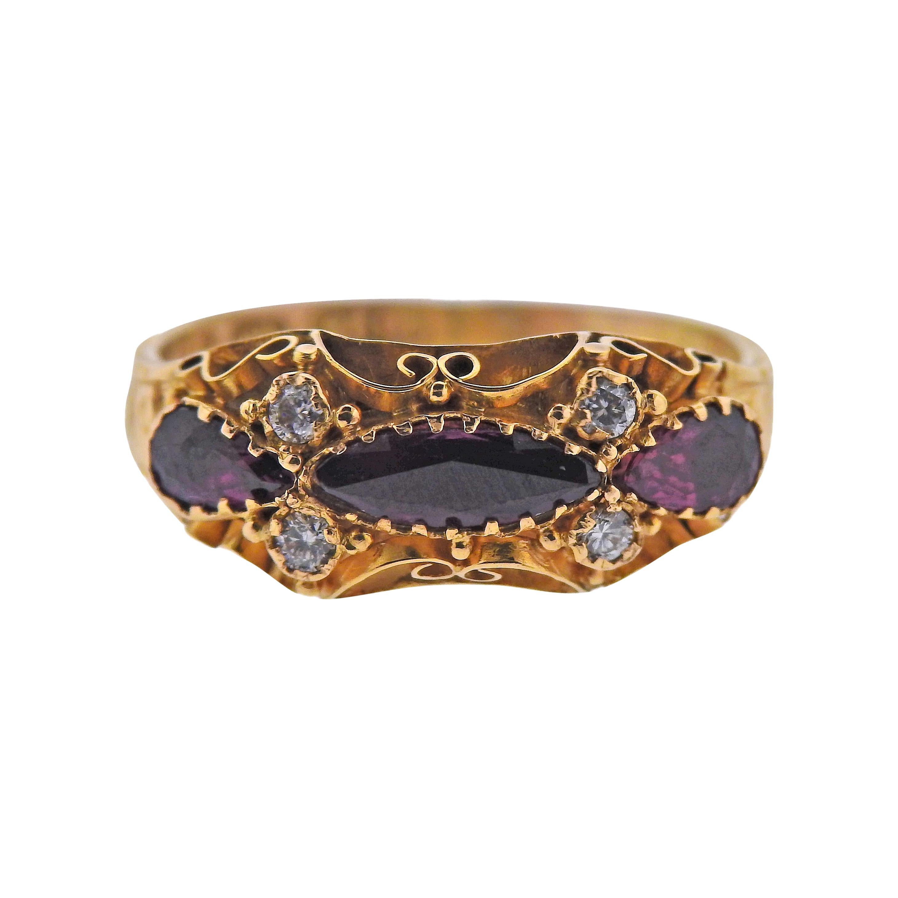 Antique English 15 Karat Gold Rubellite Diamond Ring For Sale