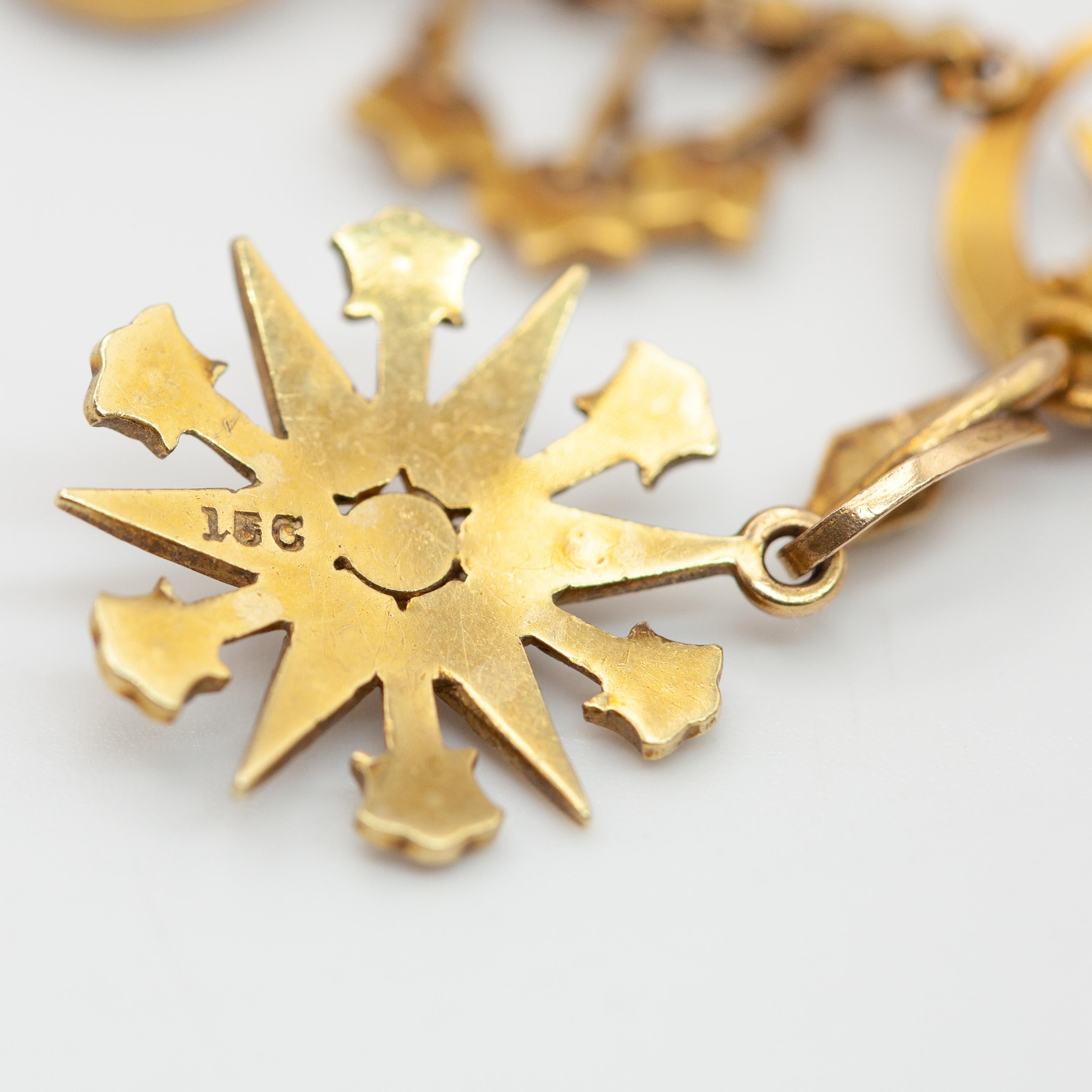 Collana con ciondolo a forma di stella in oro giallo con diamanti e perle di seme inglese 15CT in vendita 4
