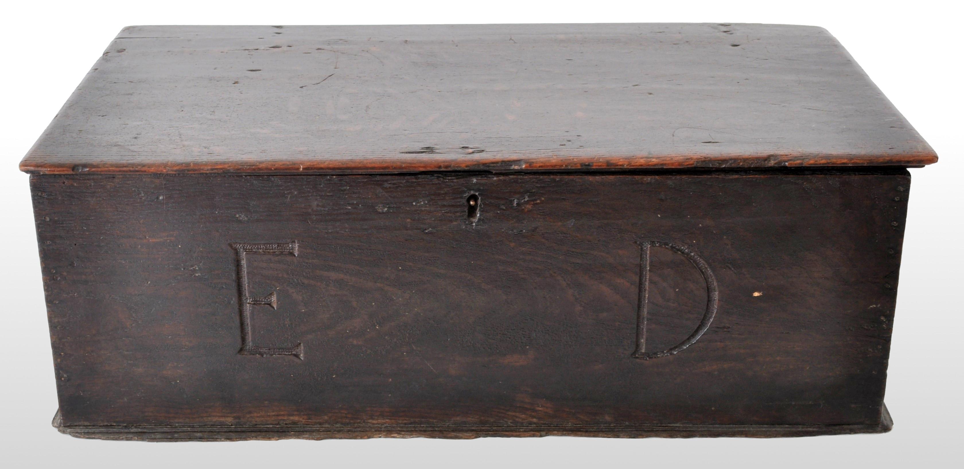 Hand-Carved Antique English 17th century Charles II Oak Bible Box, circa 1680