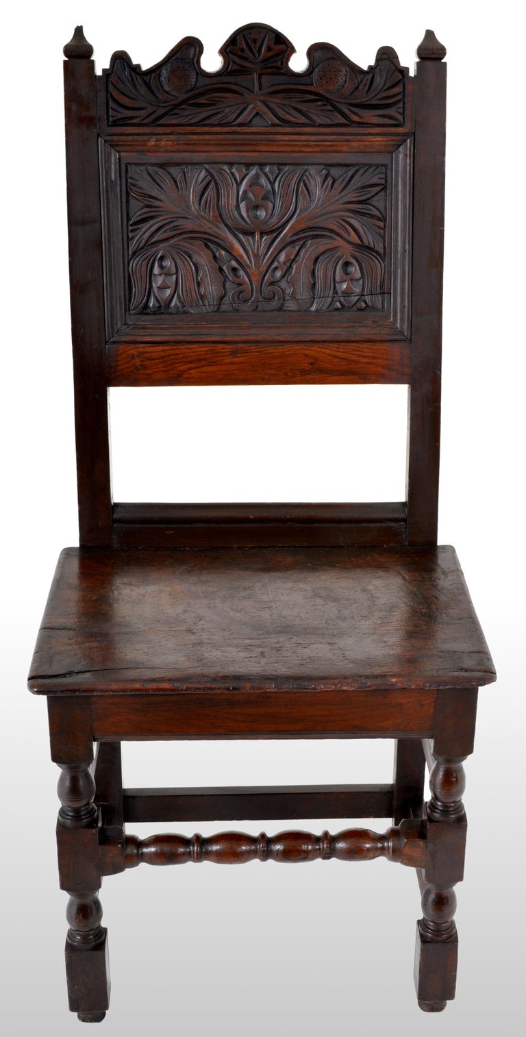 Antique English 17th Century Jacobean Carved Oak Joined Chair, circa