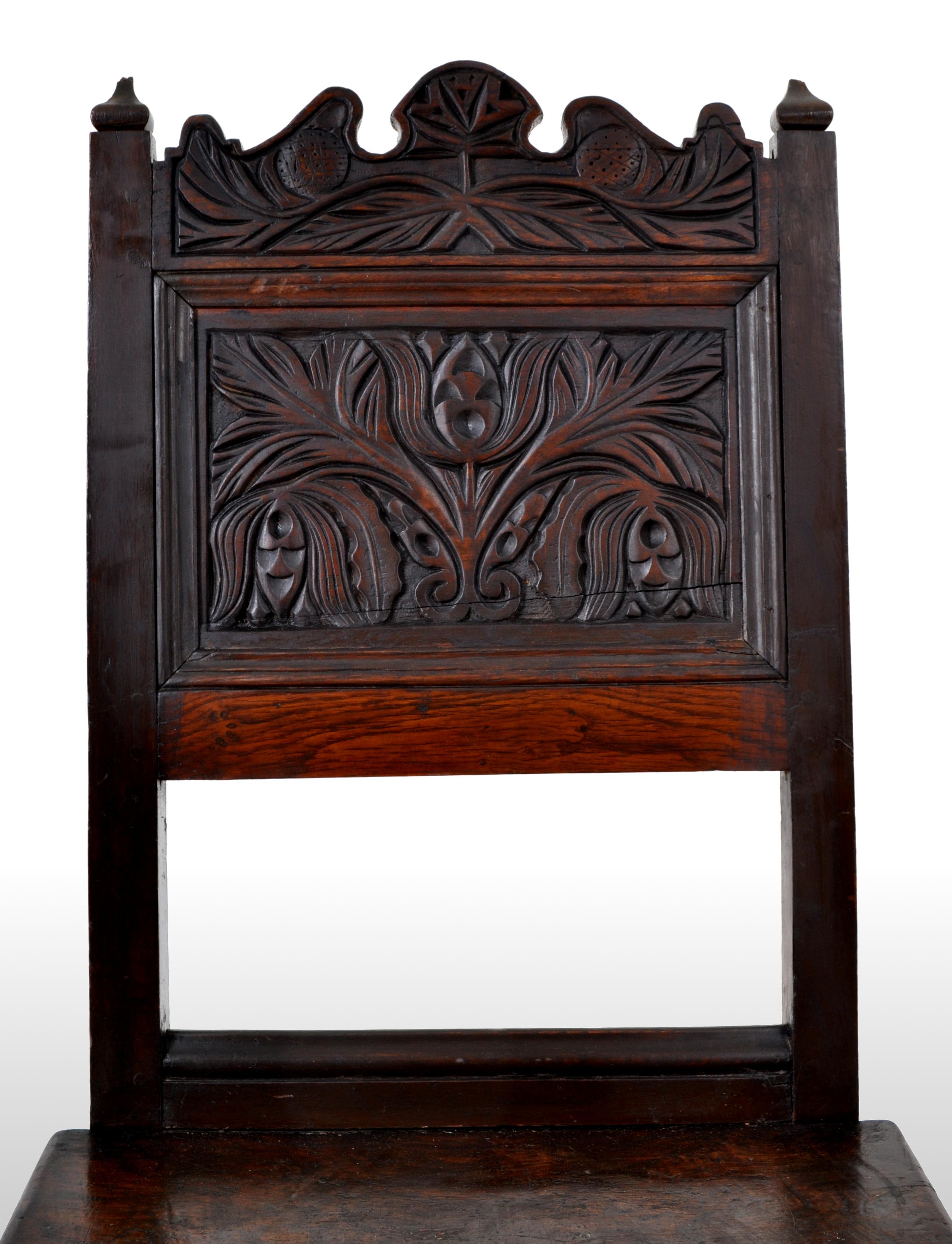Antique English 17th Century Jacobean Carved Oak Joined Chair, circa 1640 In Good Condition In Portland, OR