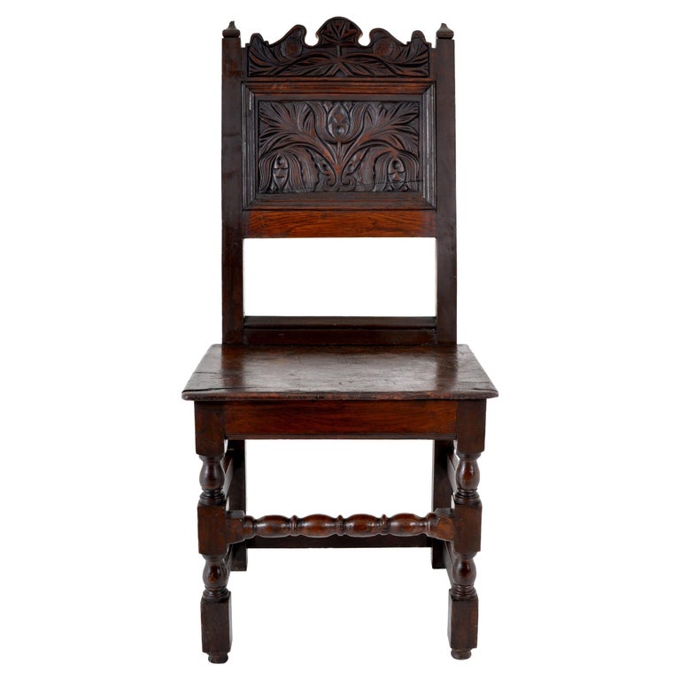 Antique English 17th Century Jacobean Carved Oak Joined Chair, circa
