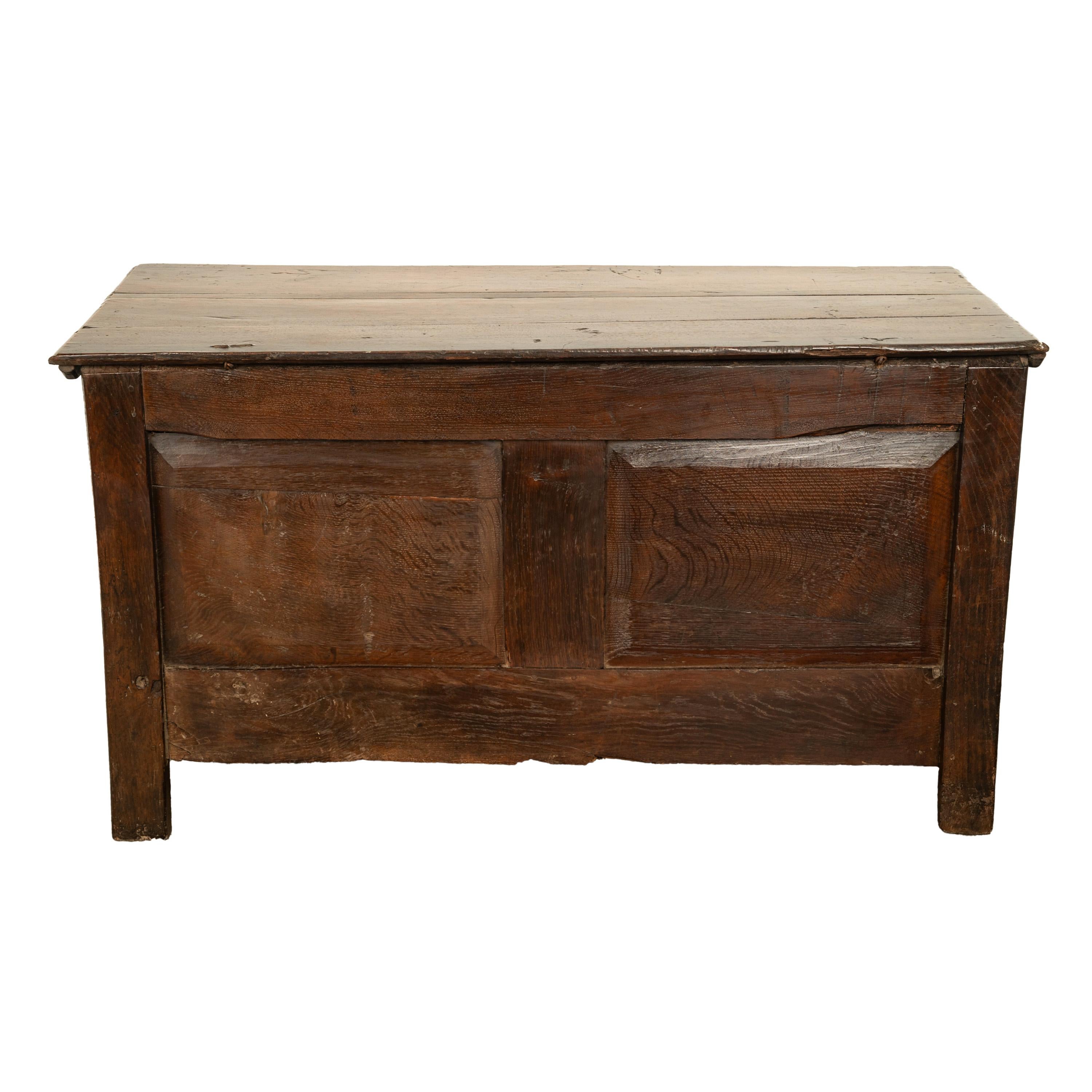  Antique English 17th Century King Charles II Carved Oak Coffer Mule Chest 1680  For Sale 13