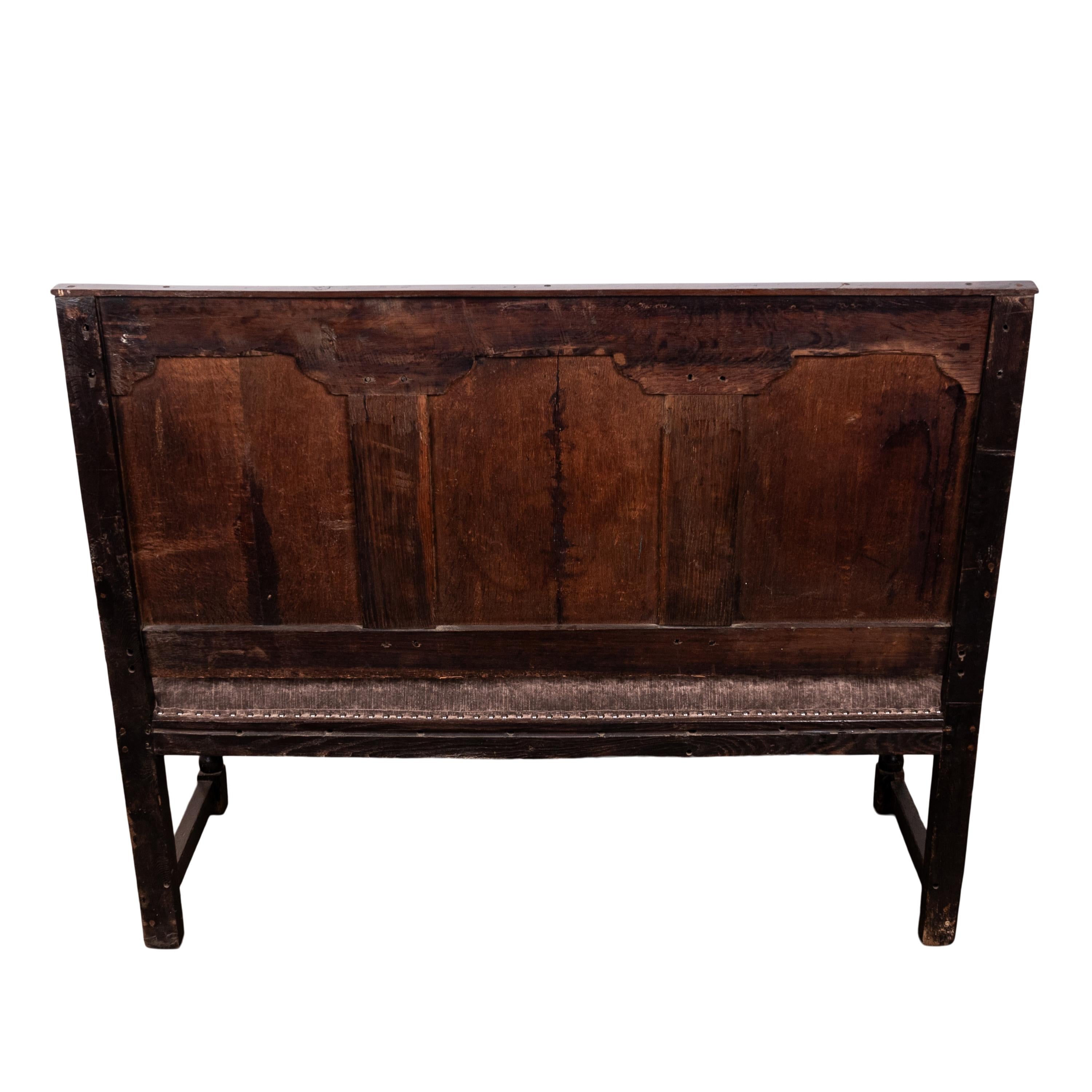 Antique English 17th Century King Charles II Carved Oak Settle Sofa Bench 1680 For Sale 8