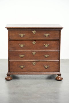 Antique English 17th century oak chest of drawers and ball legs