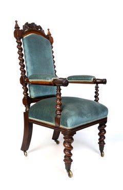 Antique English 17th Century Style Barley Twist Open Armchair