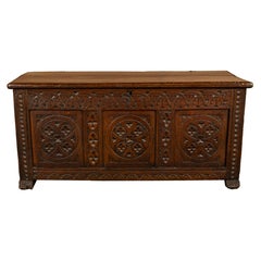 Antike englische 17. Jahrhundert William III geschnitzt Oak Coffer Chest Kerze Box 1690