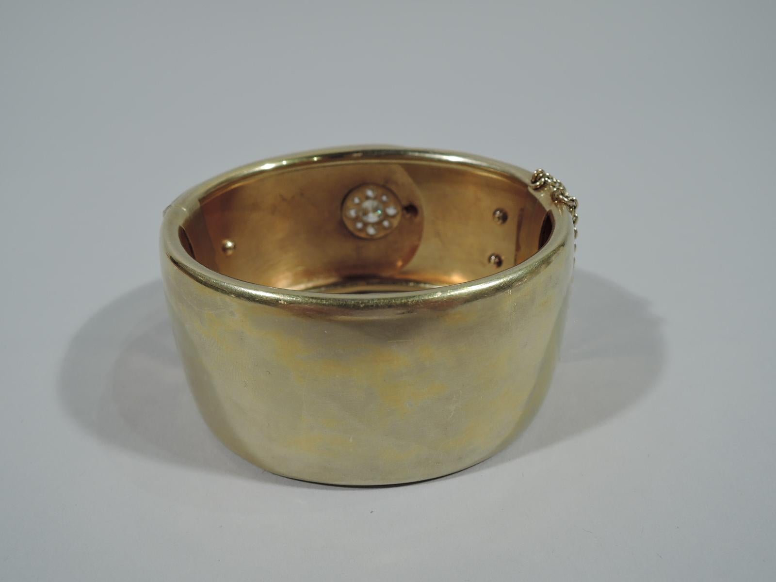 Antique English 18 Karat Gold Cuff Bracelet with Pearls and Diamonds In Excellent Condition In New York, NY