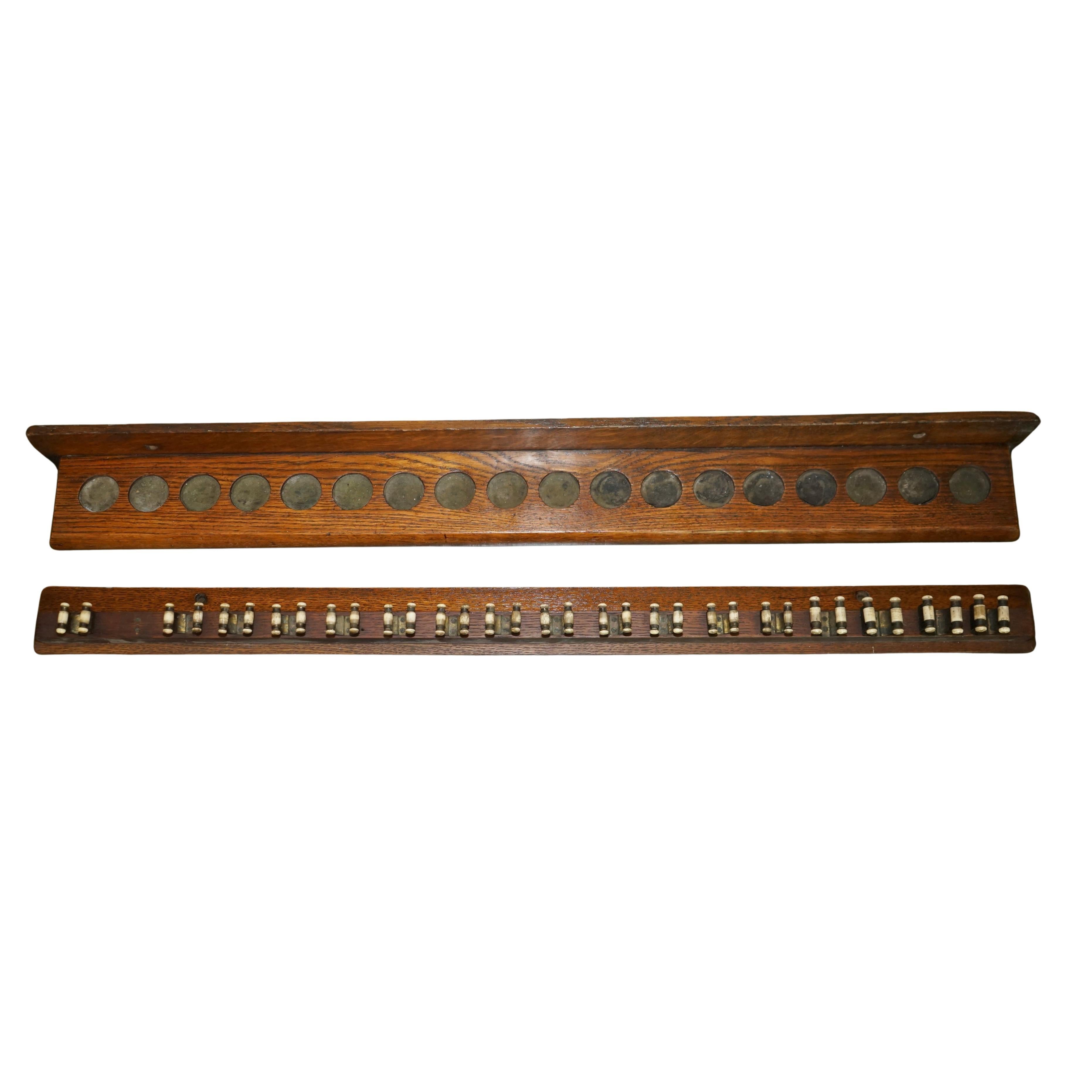 ANTIQUE ENGLISH 18 PIECE HARDWOOD WALL MOUNTED SNOOKER POOL BiLLIARDS CUE HOLDER