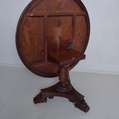 1850s Antique English Gateleg Breakfast Dining Table Carved Mahogany Claw Feet