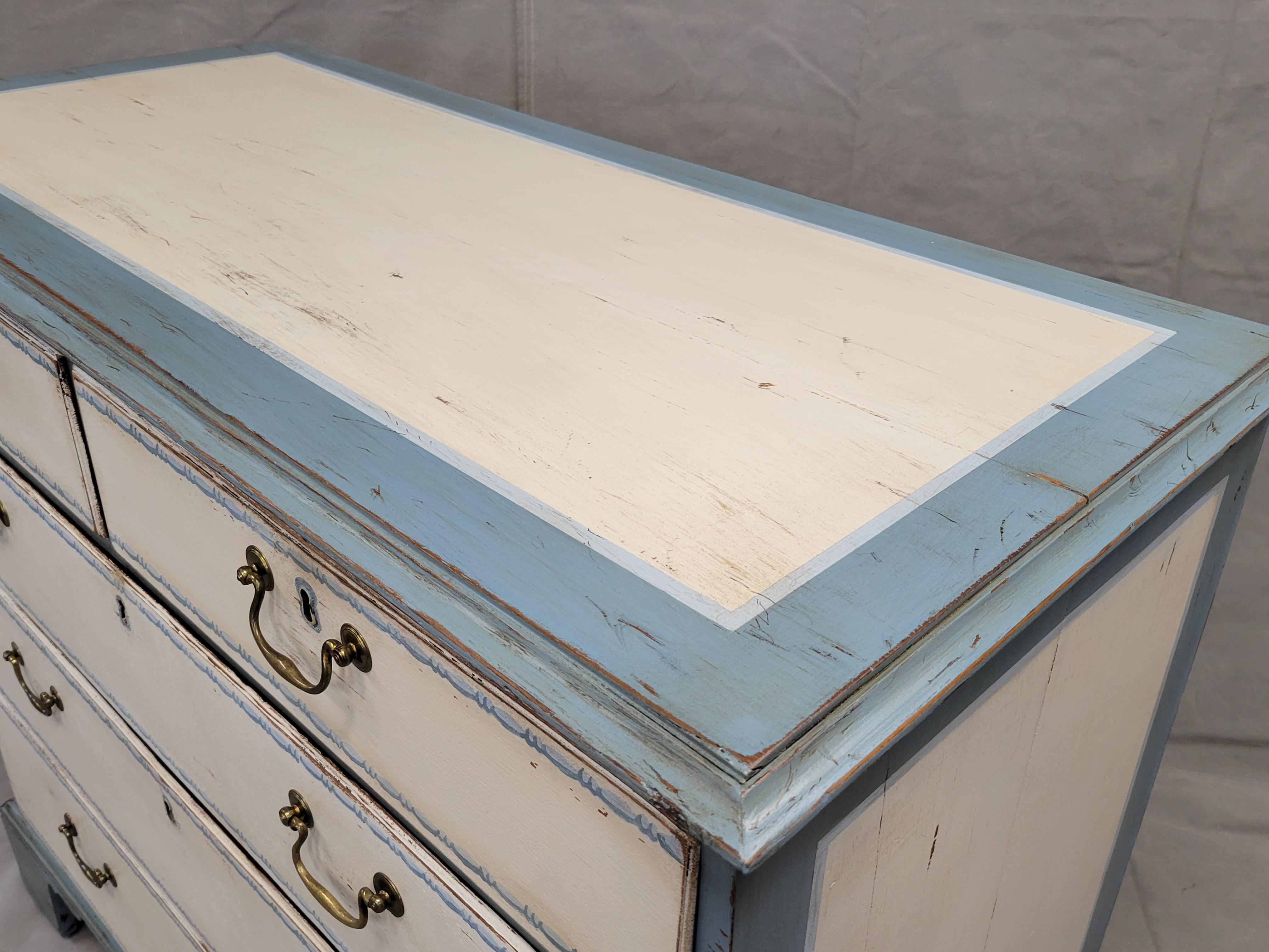 Antique English 1850s Painted Oak Dresser With Bracket Feet In Good Condition In Centennial, CO