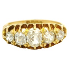 Antique English 18k Gold 1.4ct Chunky Old Mine Cut Diamond 5 Stone Band Ring