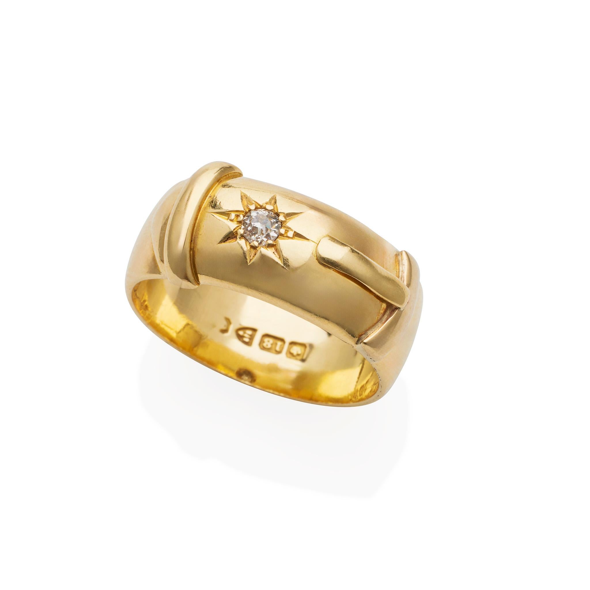 Antique English 18K Gold and Diamond Buckle Ring In Excellent Condition For Sale In New York, NY