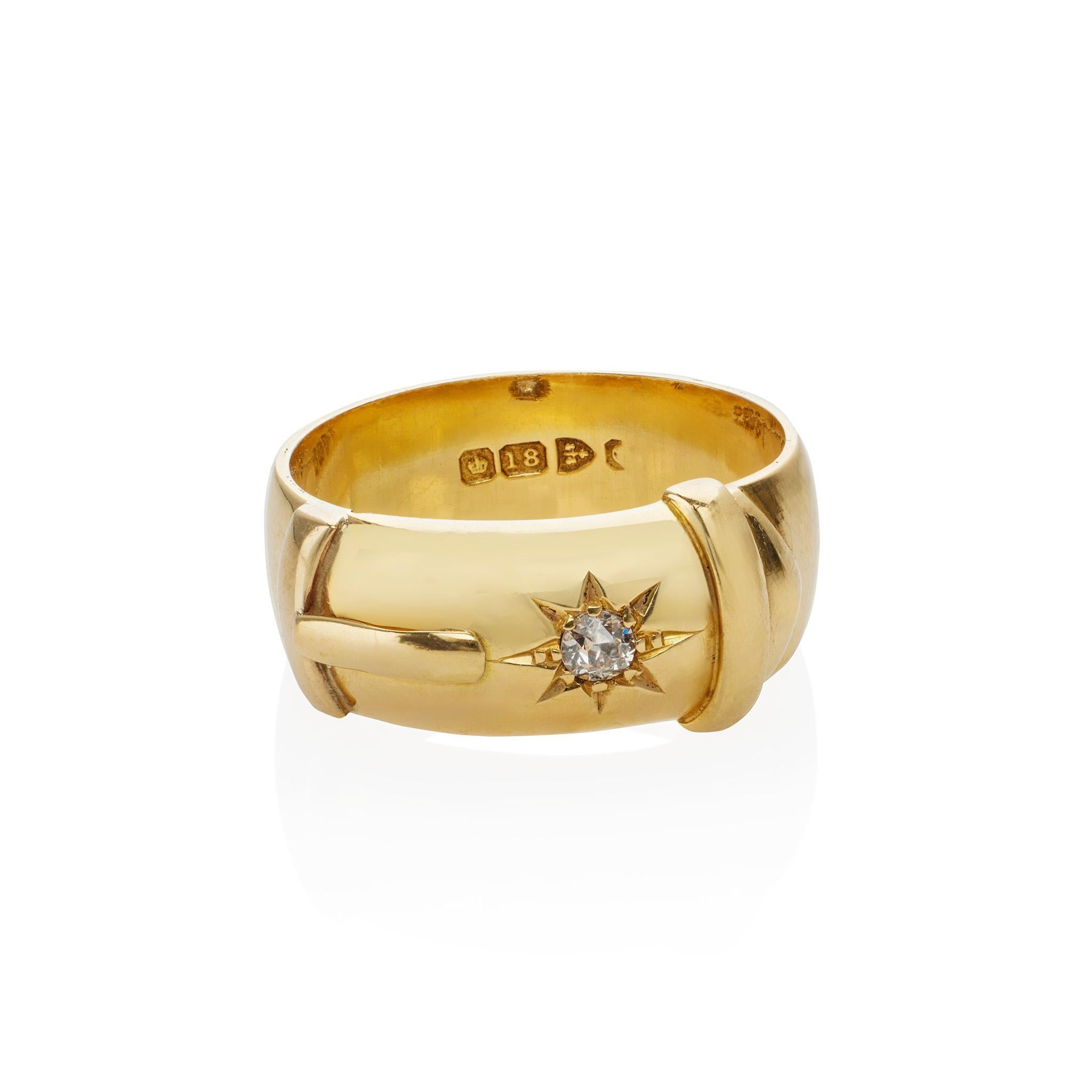 Women's or Men's Antique English 18K Gold and Diamond Buckle Ring For Sale