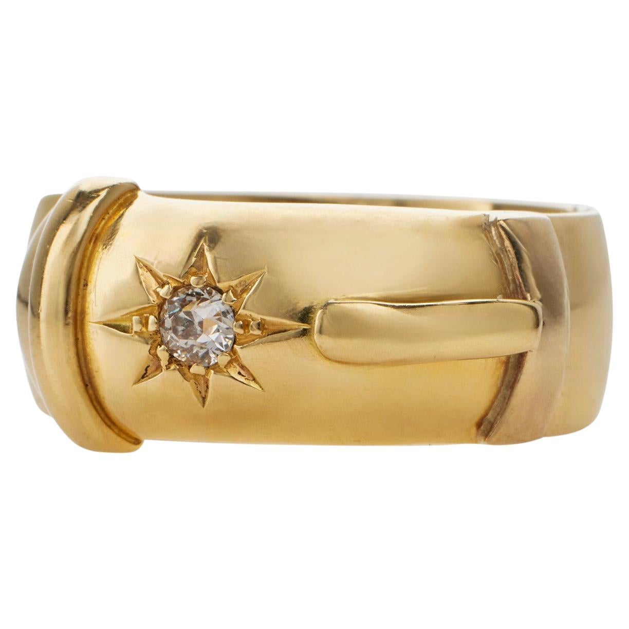 Antique English 18K Gold and Diamond Buckle Ring