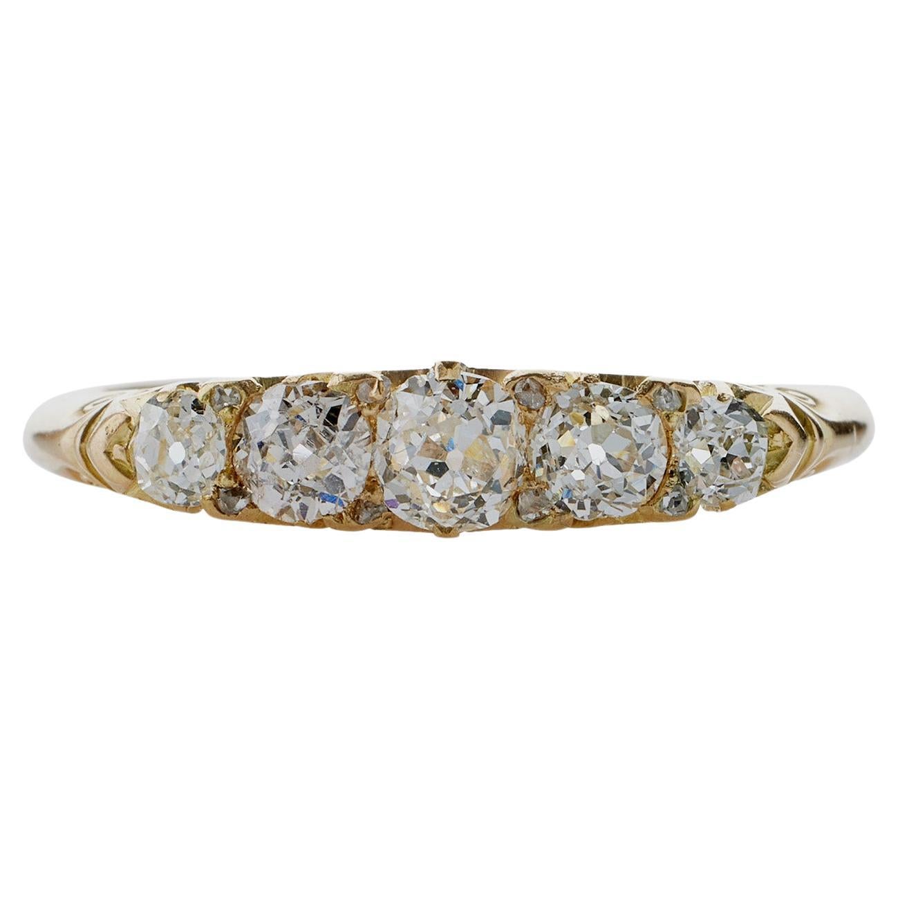 Antique English 18K Gold and Five Stone Diamond Ring For Sale