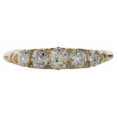 Retro English 18K Gold and Five Stone Diamond Ring