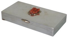 Vintage English 18K Gold Sterling Silver Coral Cigar Jewerly Keepsake Box