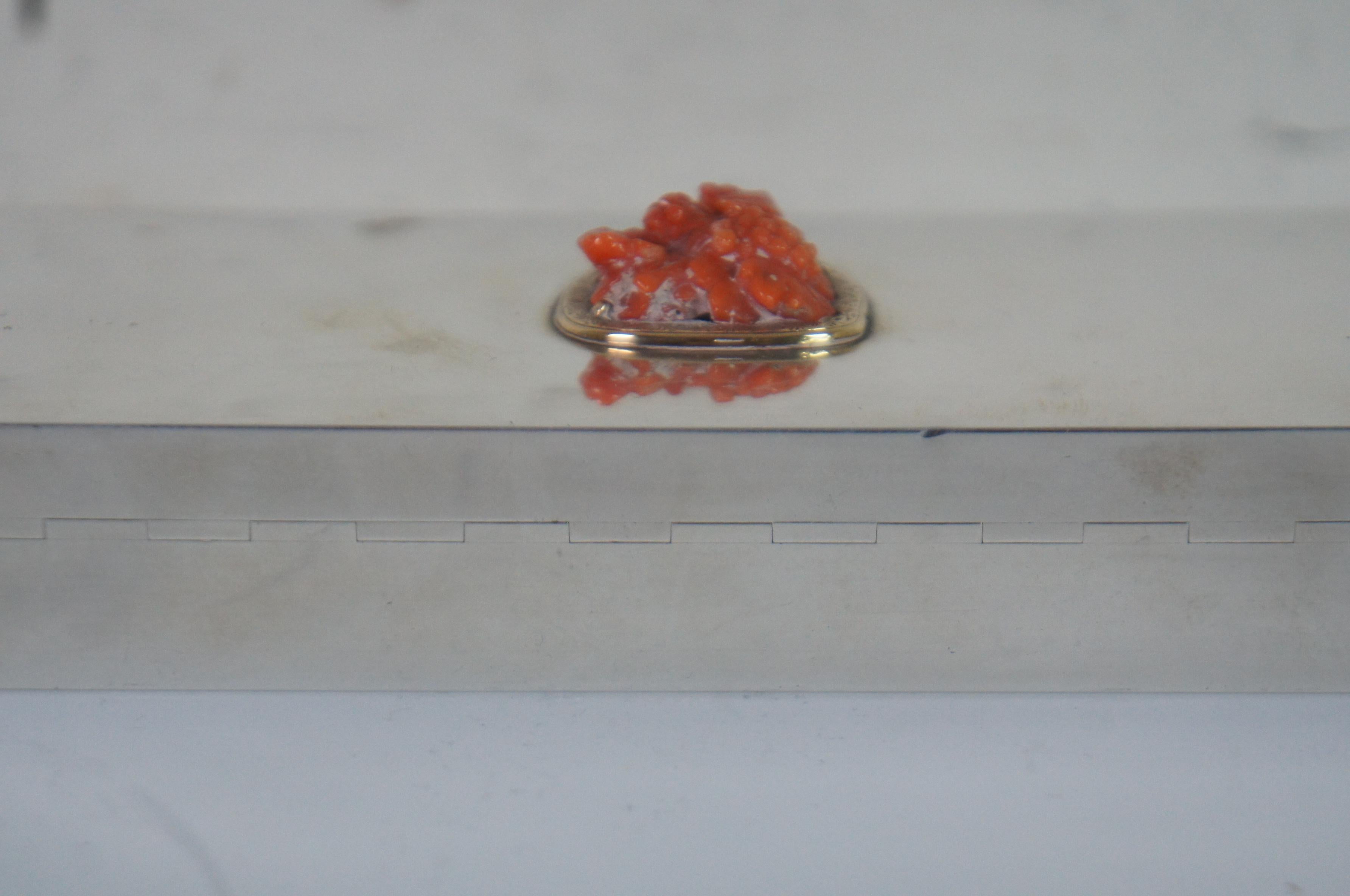 Antique English 18K Gold Sterling Silver Coral Cigar Jewerly Keepsake Box For Sale 1