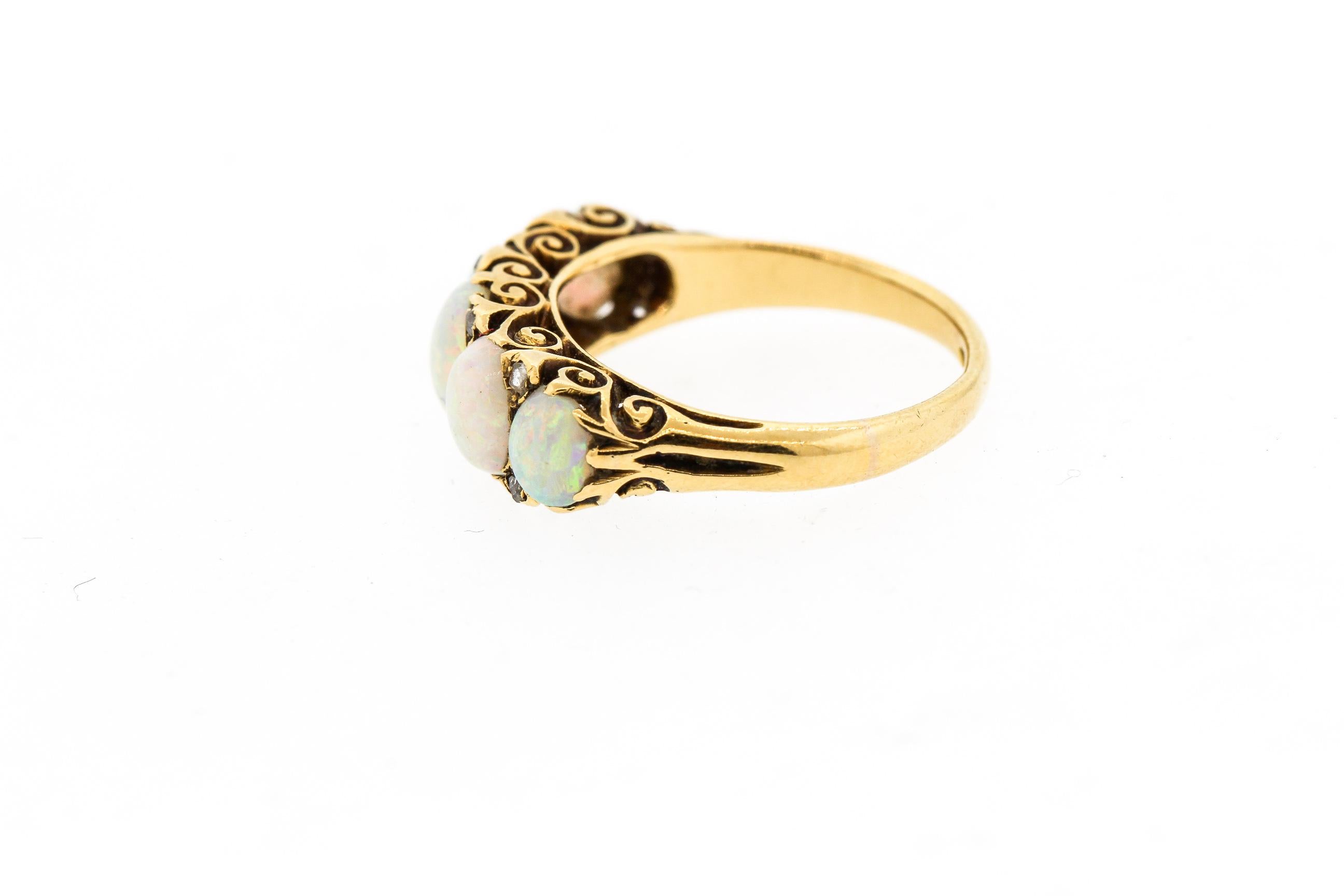 Late Victorian Antique English 18 Karat Yellow Gold Opal Five-Stone Ring For Sale