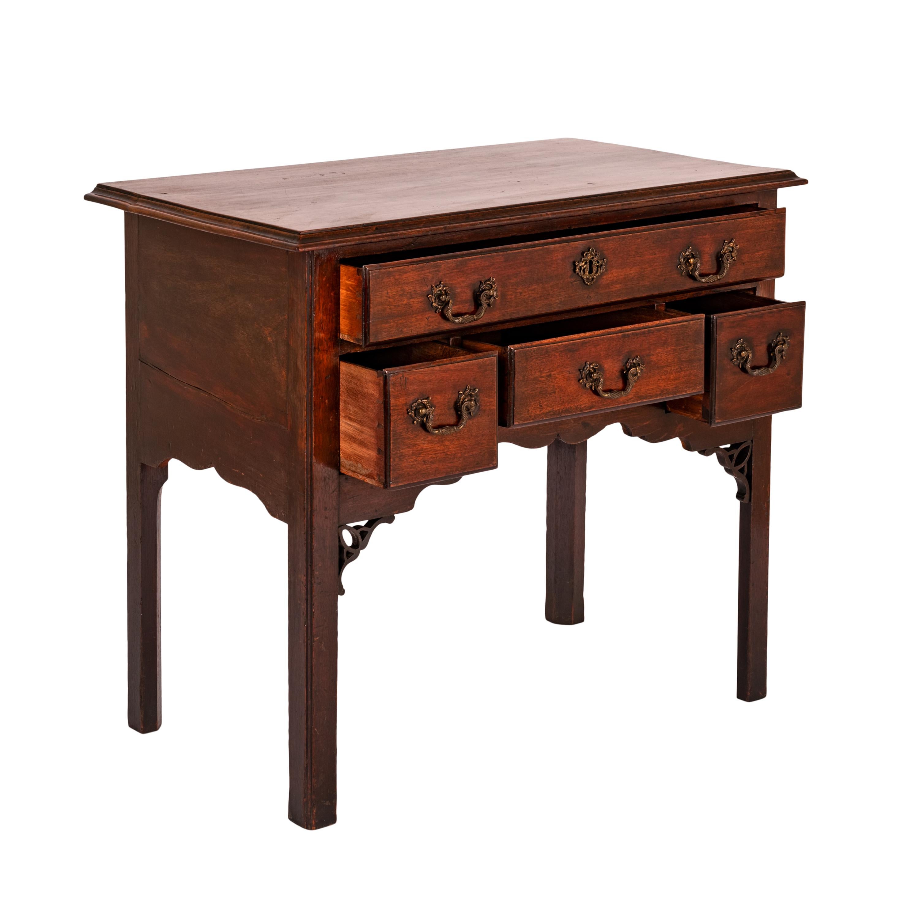 Brass Antique English 18th C Georgian Mahogany Chippendale Lowboy Side Table 1750 For Sale
