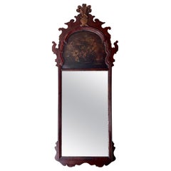 Antique English 18th Century Carved Walnut Mirror with Floral Painting