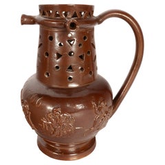 Antique English 18th Century English Brown Stoneware Puzzle Jug Nottingham 1706