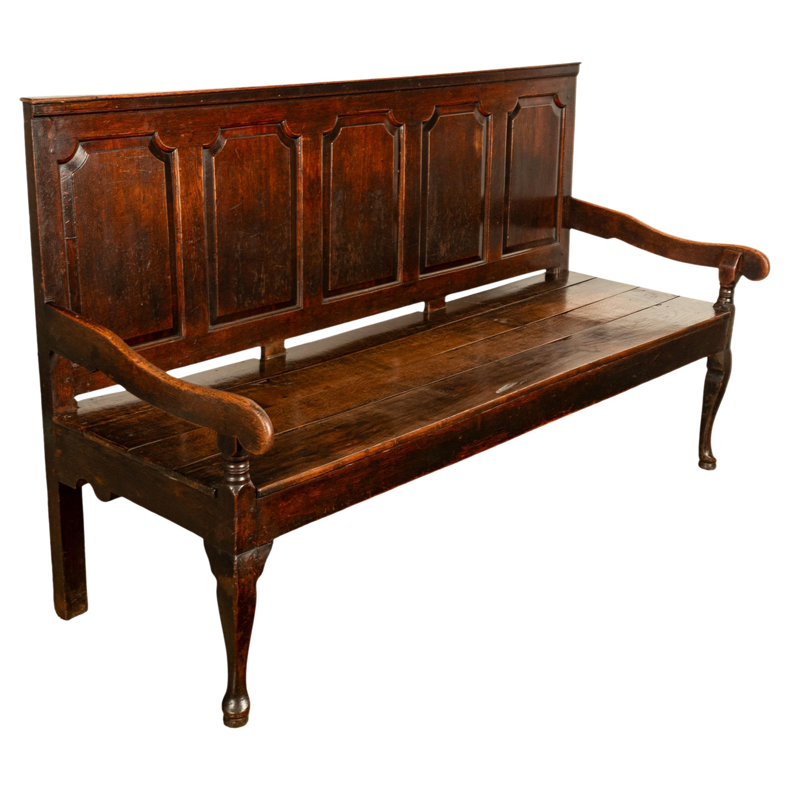 Antica panca inglese del 18° secolo con pannelli di Oak Oak 1780