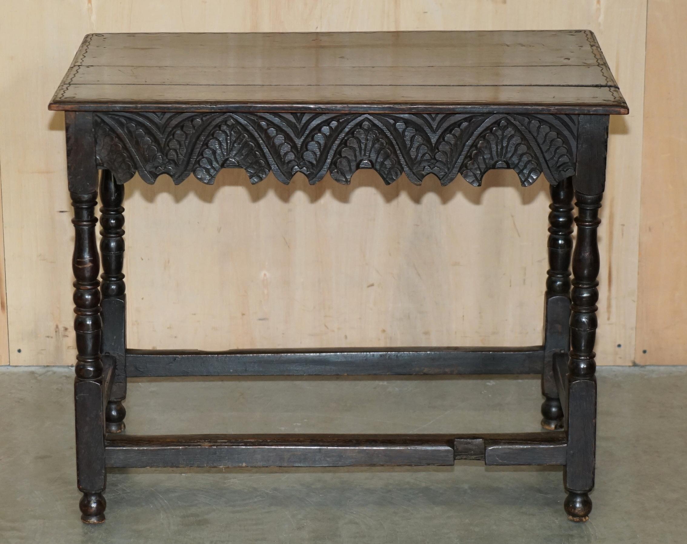 Royal House Antiques

Royal House Antiques is delighted to offer for sale this lovely 18th century circa 1720 English oak hand carved centre table with very decorative apron 

Please note the delivery fee listed is just a guide, it covers within the
